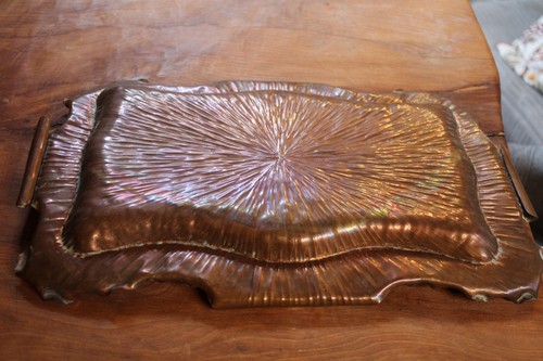 LARGE ANTIQUE SOLID COPPER TRAY 50CM X 29.5CM - Imagen 8 de 10