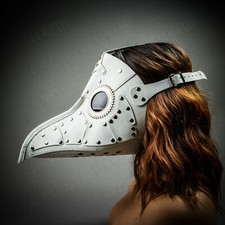 White Steampunk Long Nose Plague Doctor Mask Costume for Halloween Masquerade