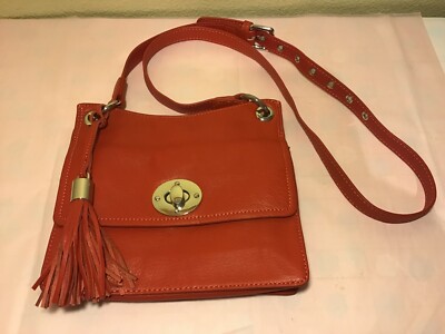 Clements Ribeiro Bag Red Leather Shoulder Bag Turnlock Tassel RN#75343