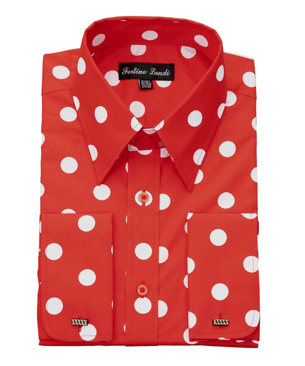 Men s 100 cotton Fashionable polka dot Design Dress Shirt French Cuff Red White