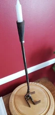 ANTIQUE HAND FORGED IRON BRUTALIST CANDLE STICK 20" TALL CATTLE BRANDING IRON