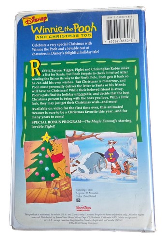 Disney's Winnie the Pooh And Christmas Too (VHS) - Picture 2 of 3