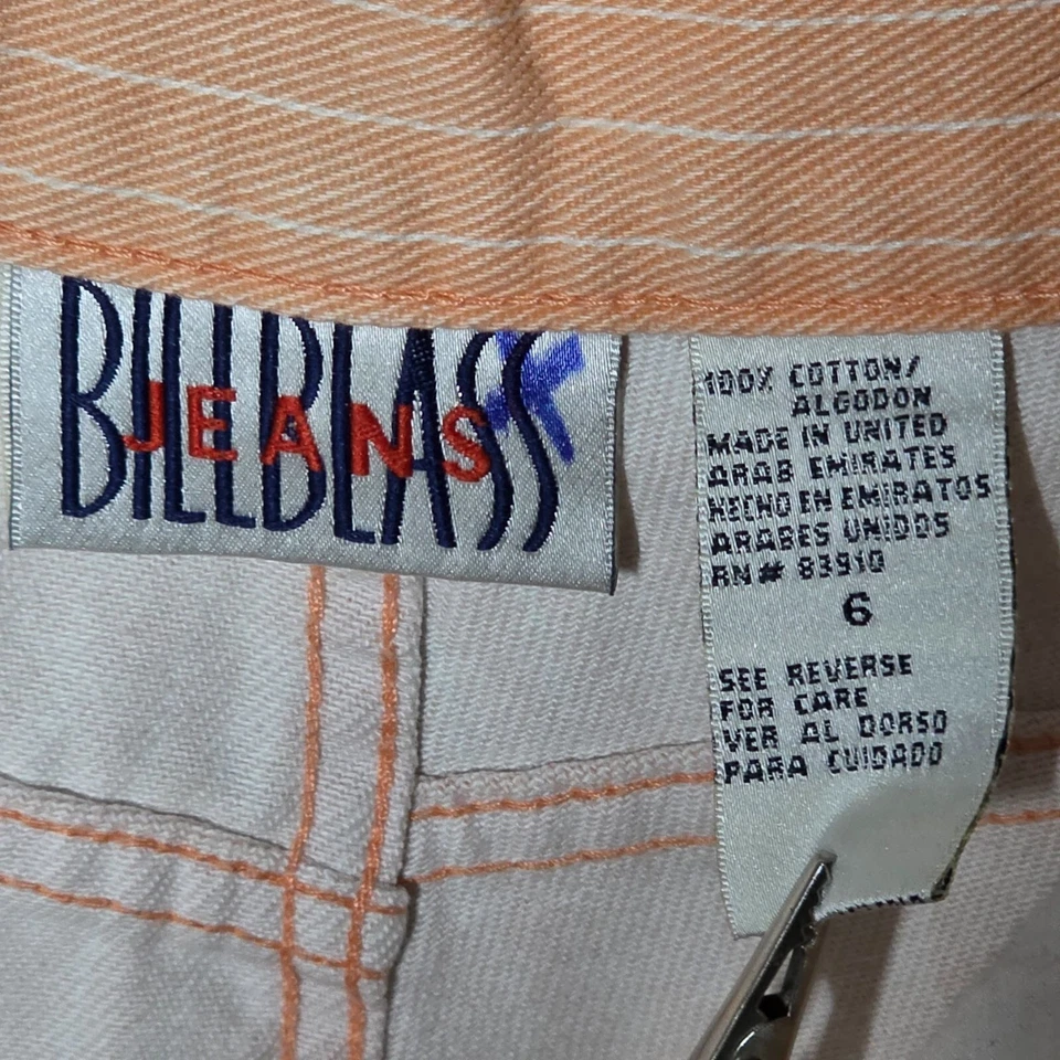 🍊 Dreamscicle 🍊 Pantalones Cortos Vintage Mamá Talla 6 Bill Blass Denim Naranja Rayas Foto 3 de 4