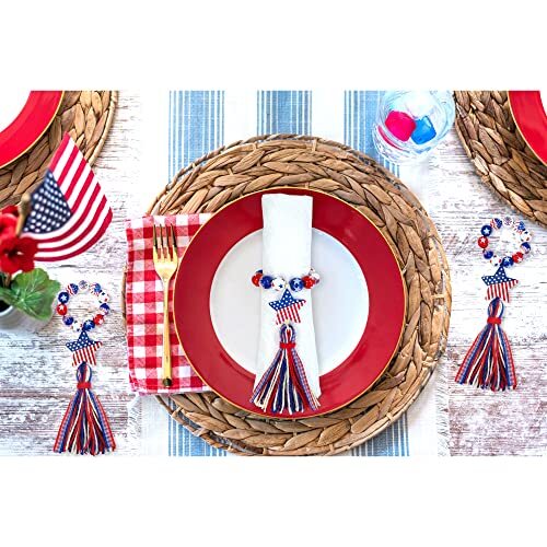 6PCS Patriotic Napkin Rings 4th of July Napkin Rings Holders Wood Beads - Bild 3 von 6
