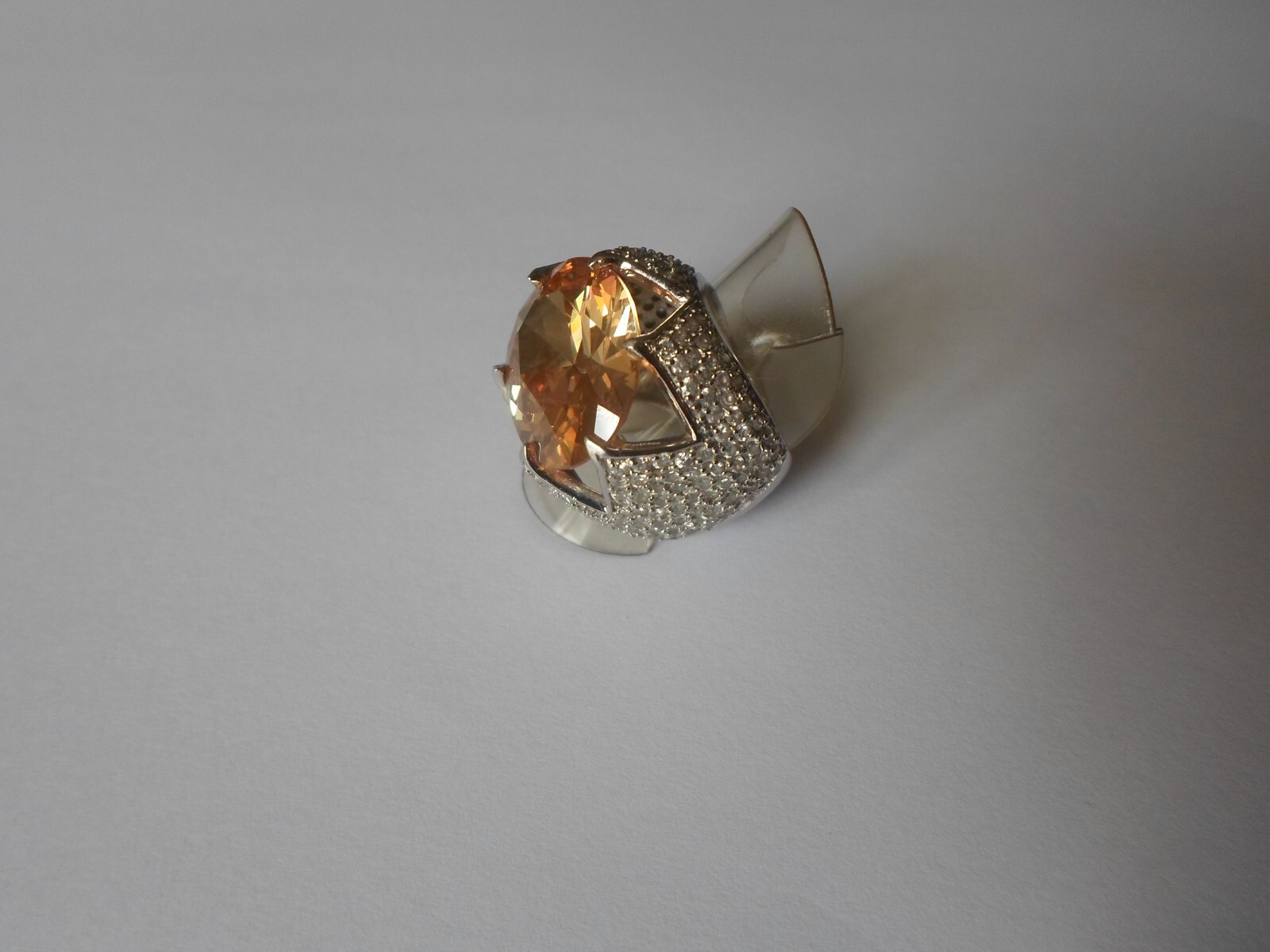 large solid silver ring, faceted orange stone, zi… - image 7