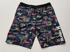 Boy's Hurley Unlined Board Shorts Island Skull Palm Trees 8" Inseam Size 16/28