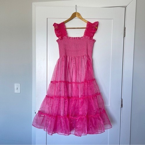 Hill House Rare Home The Ellie Nap Dress Glinda Pink Stripe Organza Size Large - Picture 3 of 6