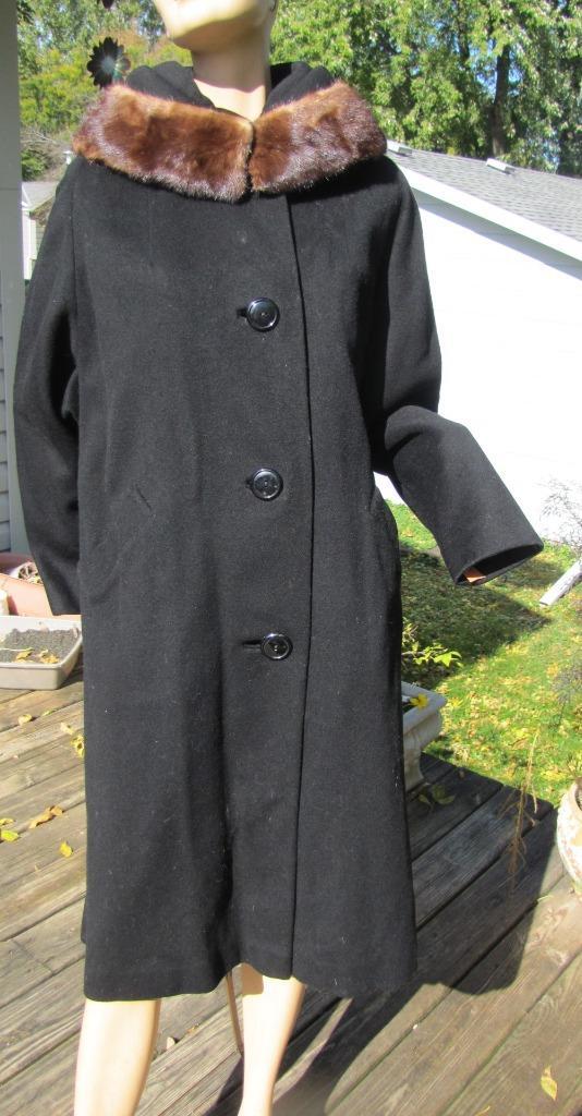 50S BARNETT ORIGINAL BLACK COAT MINK COLLAR UNION… - image 2