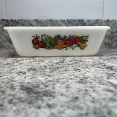 Vintage Glasbake Milk Glass Vegetable Harvest Bread Loaf Pan Casserole Dish