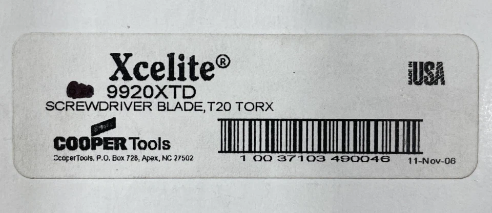 Xcelite 9920XTD Interchangeable Screwdriver Blade, Torx, T-20 Torx, Lot of 2 - Image 3 of 3