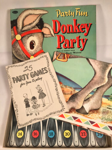 1952 Donkey Party Game with Original Box & 25 Party Game Book