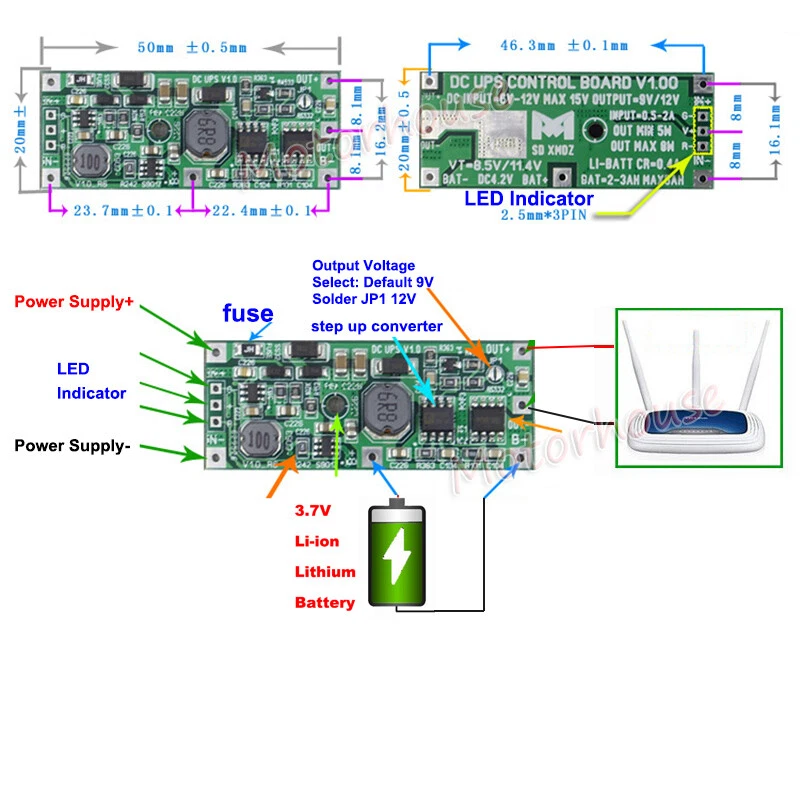 Lithium Li-ion 3.7V Battery Charger 9V 12V Converter Module DIY UPS Power Supply - Image 2 of 2