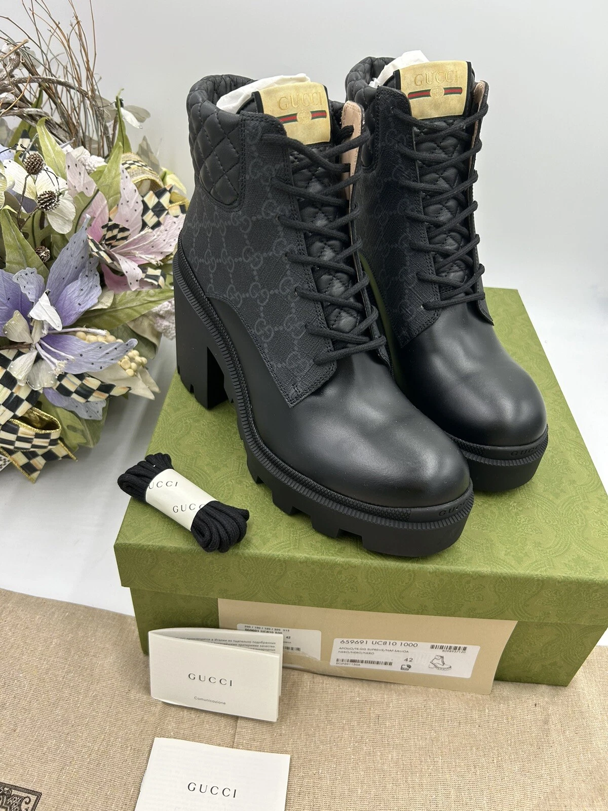 Bottines femme Gucci cuir GG supreme taille 42 made in Italy