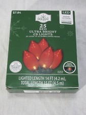 NEW Holiday Time 25 Red Ultra Bright C9 Christmas Lights 72-349A, LED, 15' O/A