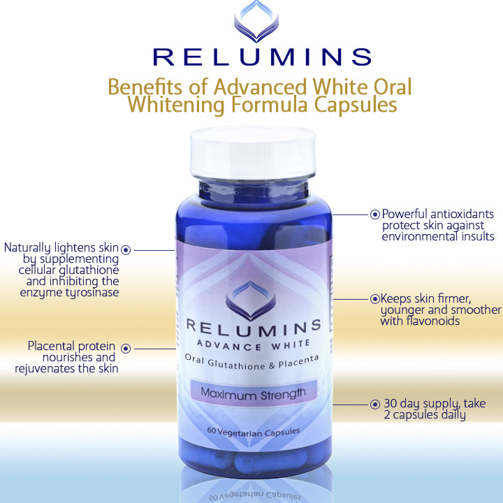 Relumins Advanced White Oral Glutathione Brightening Formula Capsules Max Strength New With Rose Hips 60 Capsules