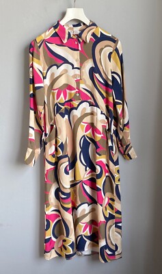 Kleid Maxi Bunt Damen Viskose Gr. 40 L Italy Blusenkleid Floral all over Print