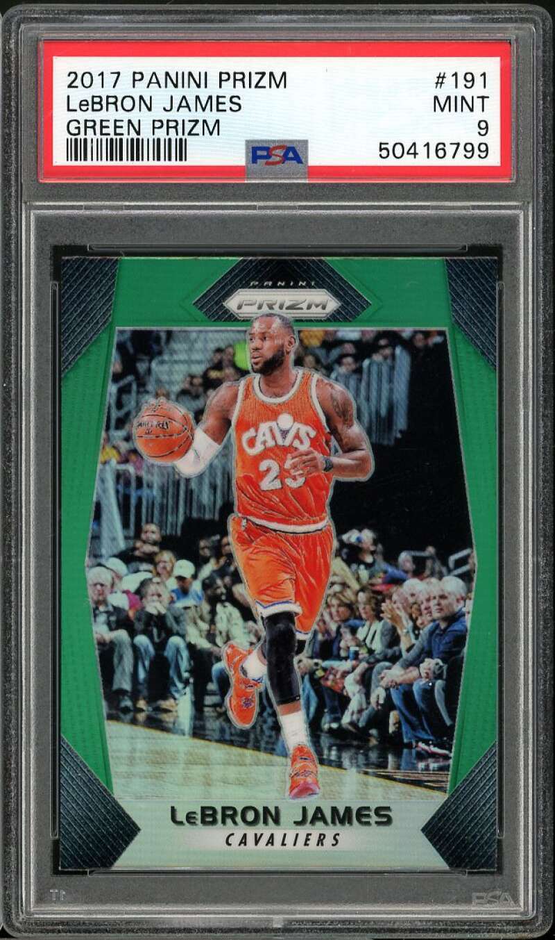 LeBron James Card 2017-18 Panini Prizm Green Prizm #191 PSA 9