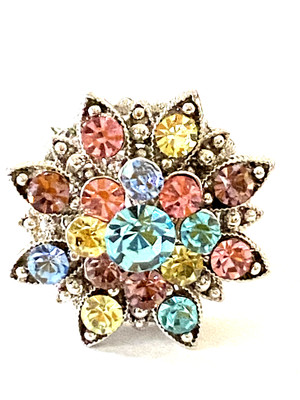 VTG 50's SILVER TONE SPARKLING MULTI COLOR STONE TIERED DINNER ADJUSTABLE RING