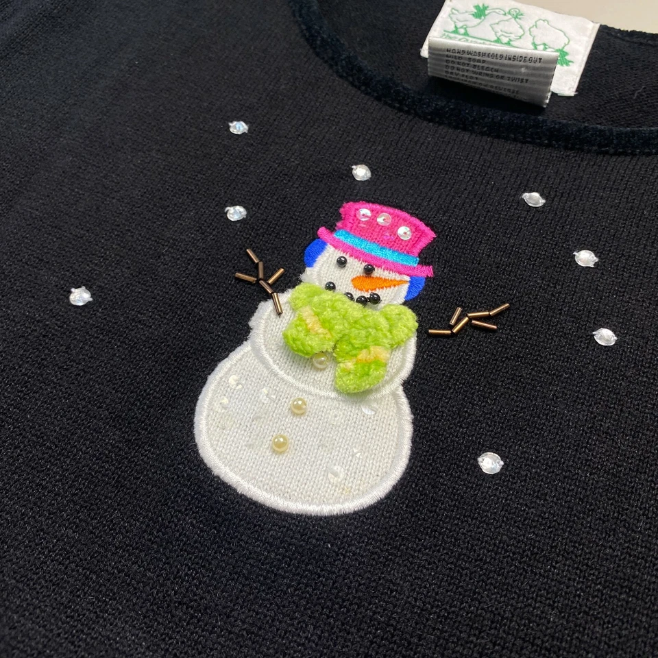 Quacker Factory Sweater Womens XS Snowman Winter Black X-Small Christmas Holiday - Image 3 of 4