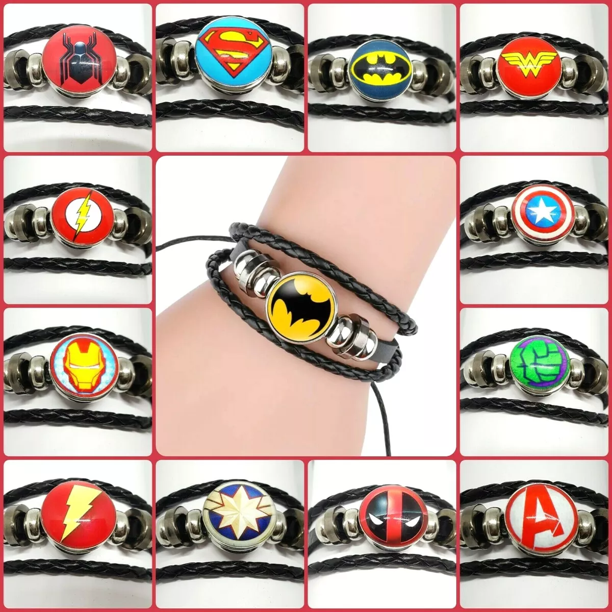 Super Hero Bracelet Wristband Superman Batman Flash Spiderman Got UK 1