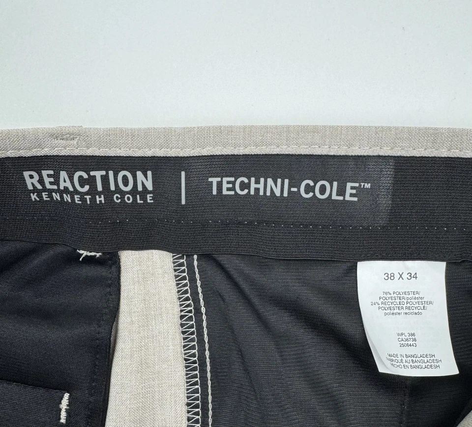 NUEVO KENNETH COLE REACTION Hombres 38x34 Tostado Calce Ajustado Suave Vestido Pantalones/Pantalones Foto 3 de 4