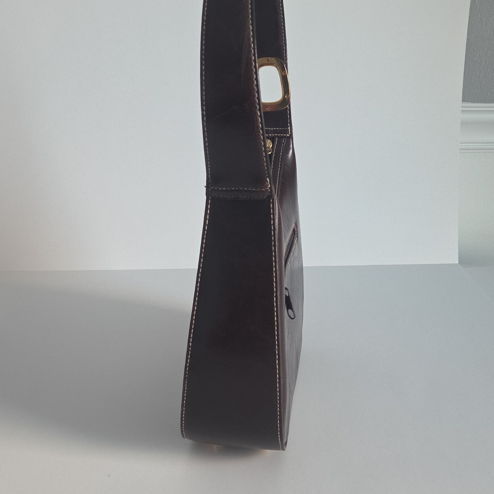 Brown Patchwork Shoulder Bag with Gold Hardware &… - image 4