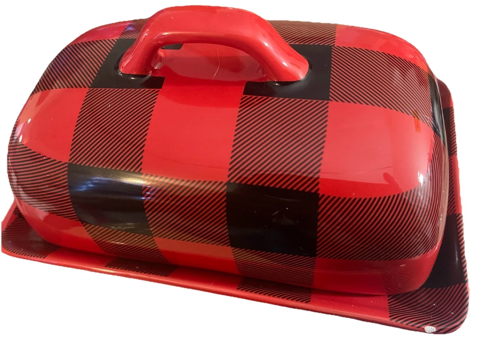 Butter Dish LTD Commodities ,Covered Ceramic Butter Dish,Red And Black Plaid A7