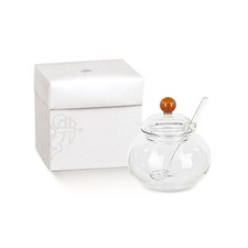 ZUCCHERIERA + cucchiano in vetro borrosilicato AMBRA bomboniera 1F9Q