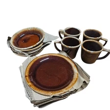 Vintage MCM McCoy Brown Drip Service For 4 - Set of 12 - Oven Proof USA NOS NEW