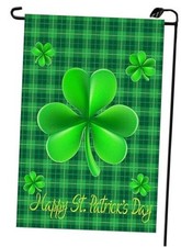 St Patricks Day Garden Flag 12x18 Inch Double Sided Small Burlap Check green
