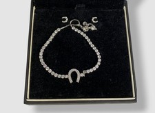 Helena Kids Girl's Sterling Silver Horseshoe Crystal Bracelet Earrings Set