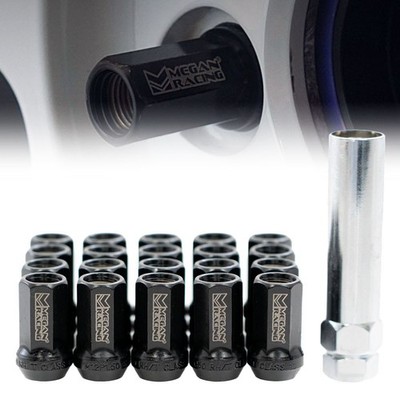 20X Megan Black 50bv30 Steel Lug Nut Heptagon Open-Ended Conical