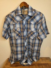 Wrangler Short Sleeve Blue/Khaki Plaid Pearl Snaps