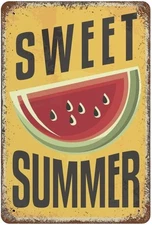 Vintage Metal Tin Sign Summer Sweet Watermelon Easy Peasy Lemon 8x12 