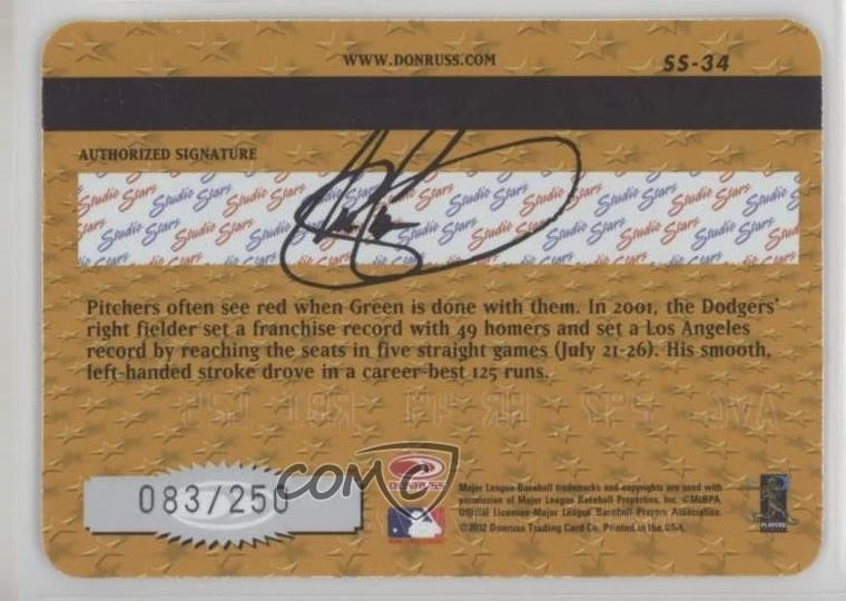 2002 Donruss Studio Stars Gold /250 Shawn Green #SS-34 - Image 2 of 2