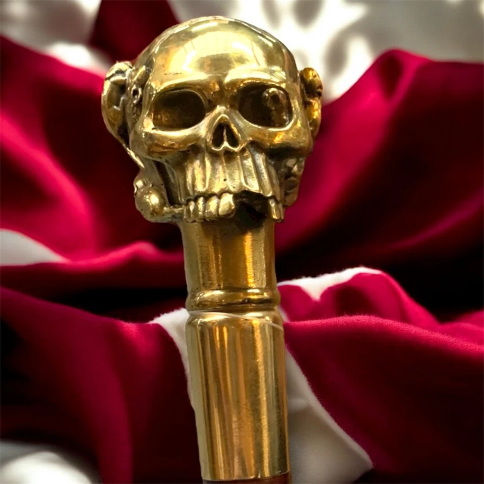 Bastón cabeza calavera bronce raro bastón diseño ratón gótico mango madera vintage Foto 4 de 4