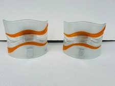 Coppia di applique in vetro murano da parete vintage design curvo bande arancio