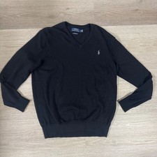 Polo Ralph Lauren Sweater Mens M Black Pima Cotton V-Neck Pullover Pony Logo