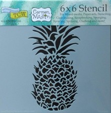 Tropical Hawaii Pineapple Fruit Stencil Mixed Media Art Crafters Workshop 6x6