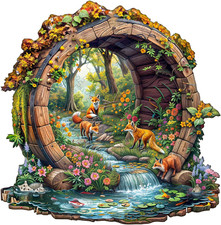 Wooden Puzzles for Adults - Happy Foxes Wooden Jigsaw Puzzle for Adults - Unique