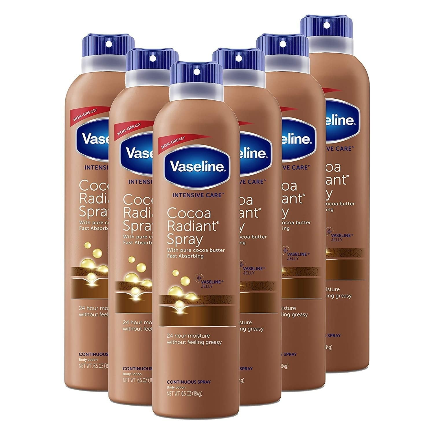 Vaseline Cocoa Butter Spray Moisturizer 6.5oz 6-Pack for Radiant Skin