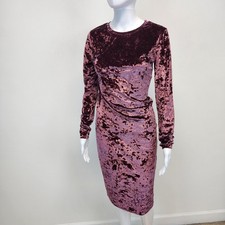 Michael Michael Kors Crushed Velvet Dress Size M Dark Pink Long Sleeve Goth Glam