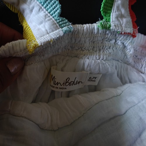 Mini Boden Rainbow Strap Tank Top White Shirt Size 6-7 Y Shirred Back - Picture 5 of 7