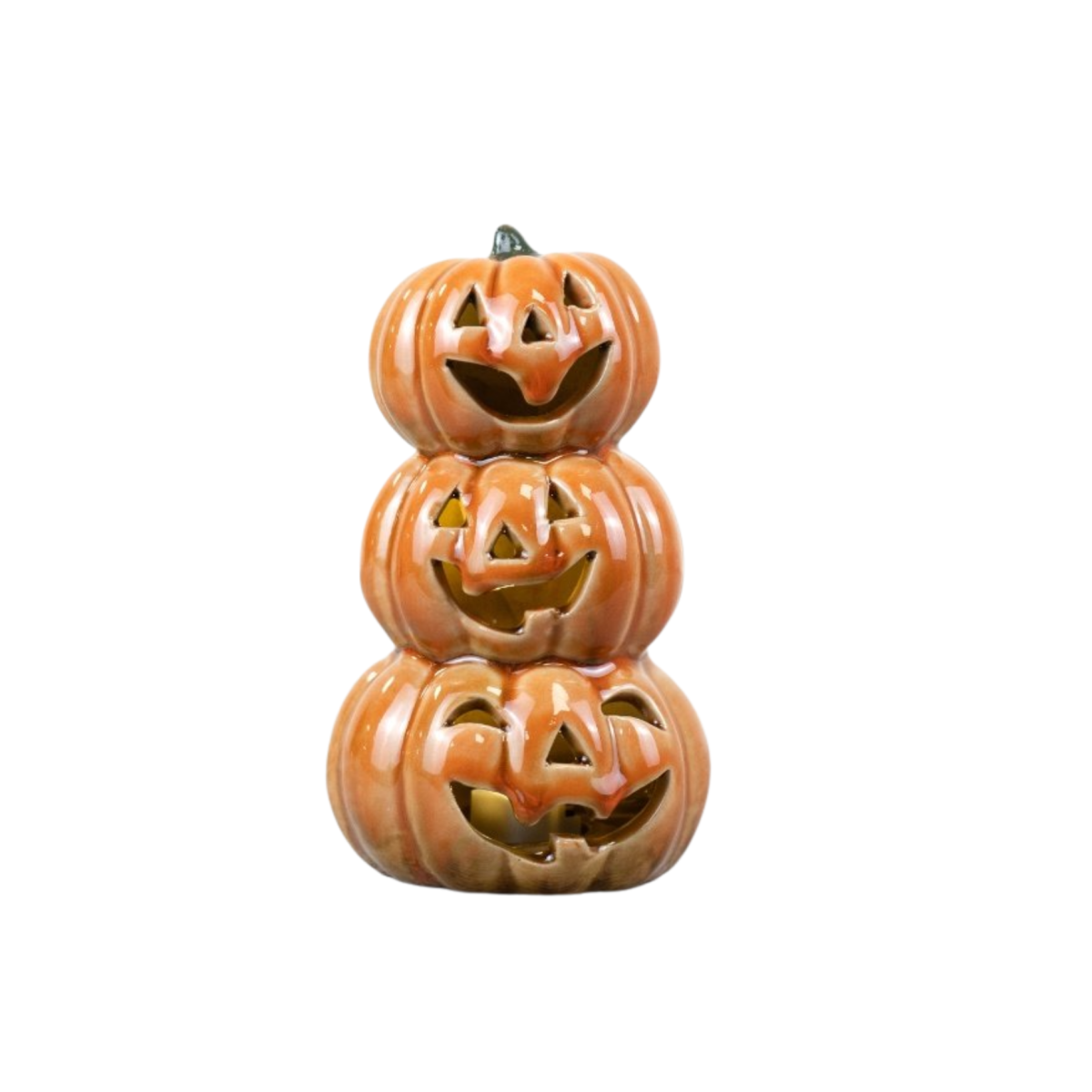 Light Up Stacked Pumpkin Halloween Decoration Ceramic Glazed Home Ornament