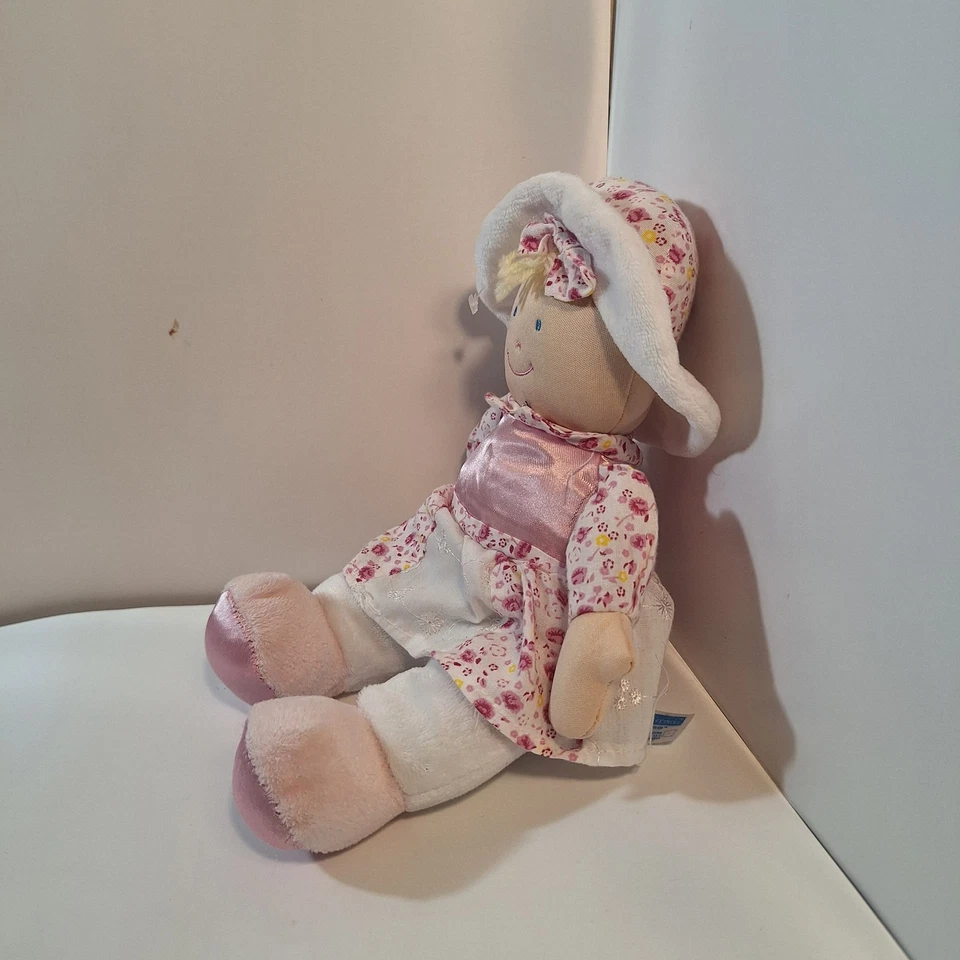 KIDS PREFERRED Blonde Plush DOLLY Blue Eyes Hat Flower Dress Satin 11" Plush - Image 2 of 4