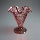 Vintage Fenton Glass Hobnail Mini 4" Ruffled Trumpet Vase Pink