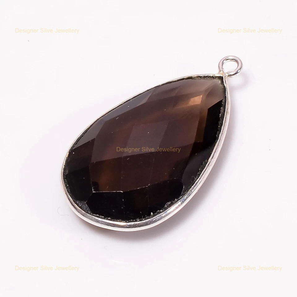 Venta de Halloween Cuarzo Ahumado Piedras Preciosas Plata 925 Boda Cumpleaños Colgante Joyería Foto 4 de 4