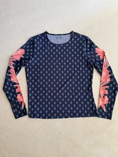 Lands' End Women s Rash Guard Swim Teal Blue Floral LS Shirt Top Sz S/P 6-8
