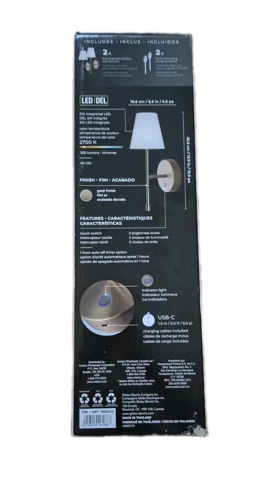 Globe Electric Wireless Rechargeable LED Integrated Wall Sconce 2 Pack - Image 3 of 3