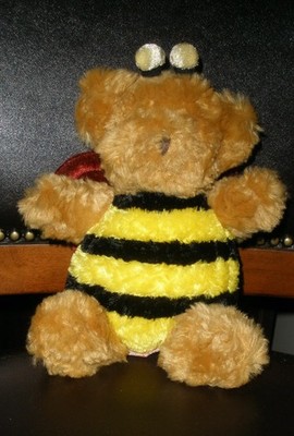 Russ Berrie Bumbles Teddy Bear Tan Black Bumble Bee Stuffed Plush Heart Valentin